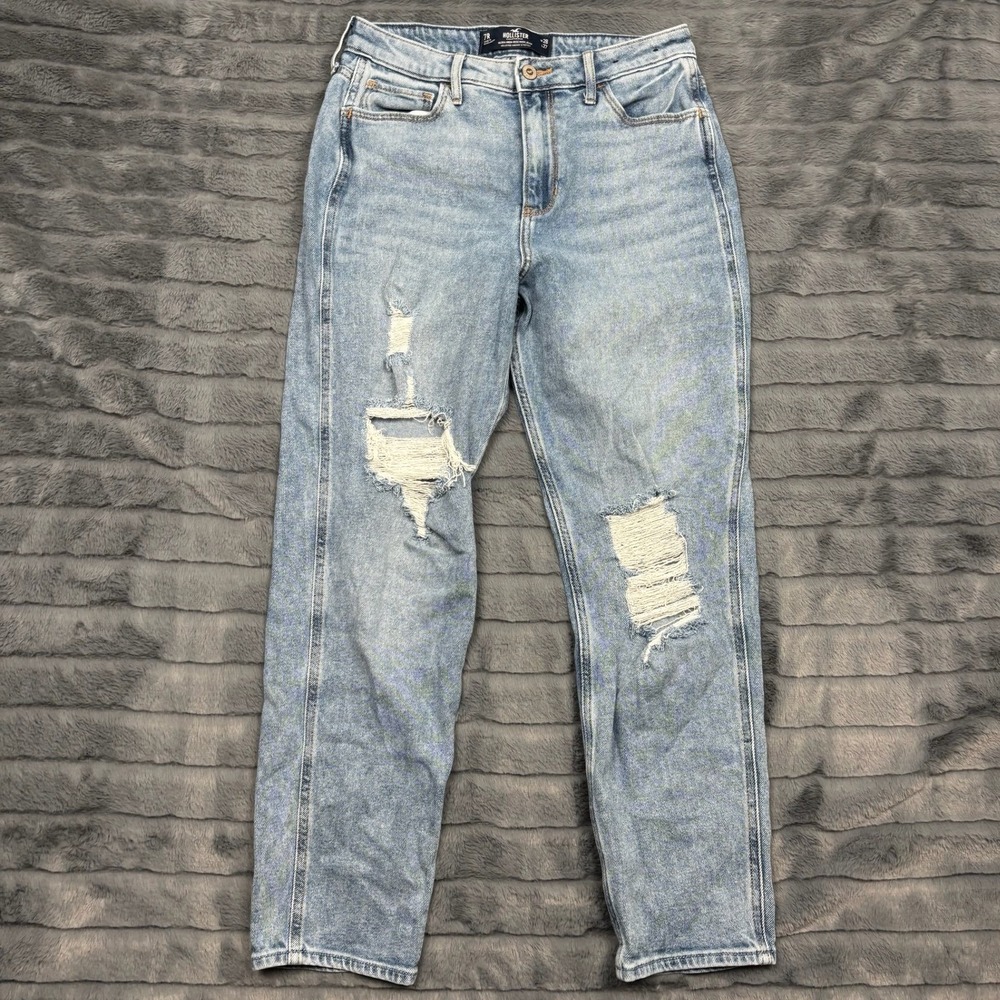 Hollister Ultra High Rise Mom Jeans Womens 7R W28 L27 Distressed Light Wash Blue